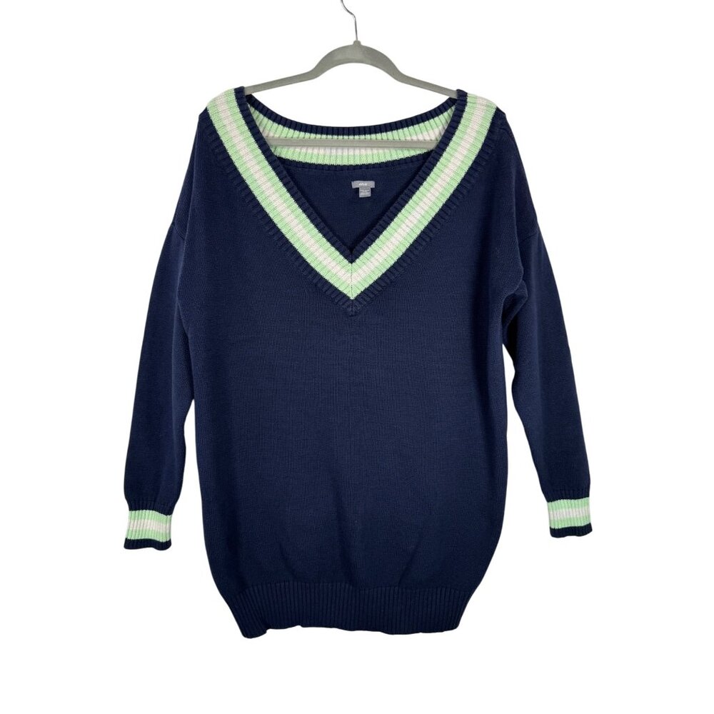 Aerie oversized v Neck Preppy academia relaxed sweater navy sz XL